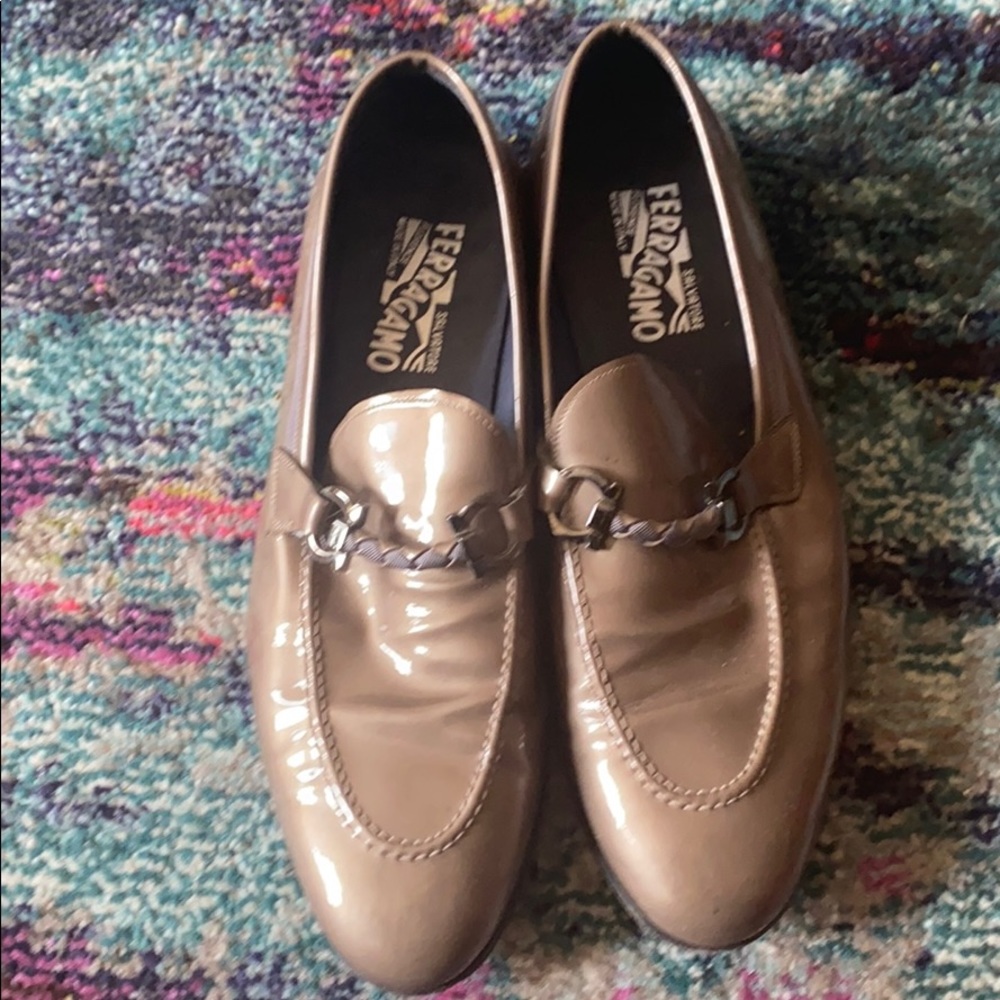 Salvatore Ferragamo loafers as is with a rip as is ..